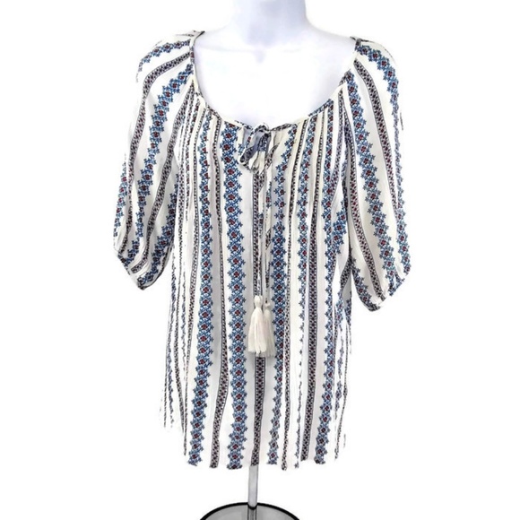Crescent Tops - Crescent Boho Women's Blouse With Front Tassel Tie 3/4 sleeves Size Large